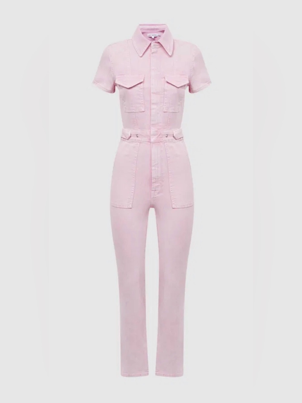 Good American Sz 2 Pale Pink Short-Sleeve Denim Jumper/Romper- great condition-